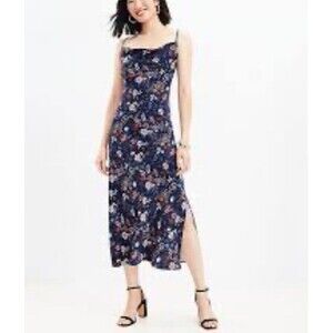 LOFT Shimmer Garden Cowl Midi Slip Dress Petite 14 Floral 205